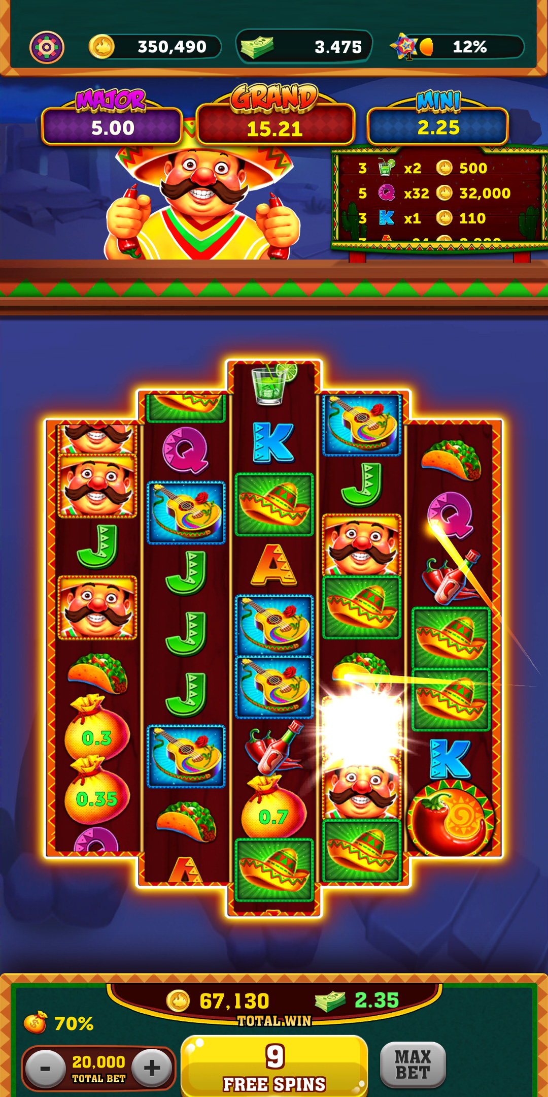 Slots Fiesta reels with bonus symbols